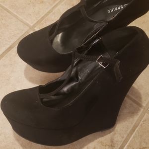 Call it spring black Mary Jane wedges